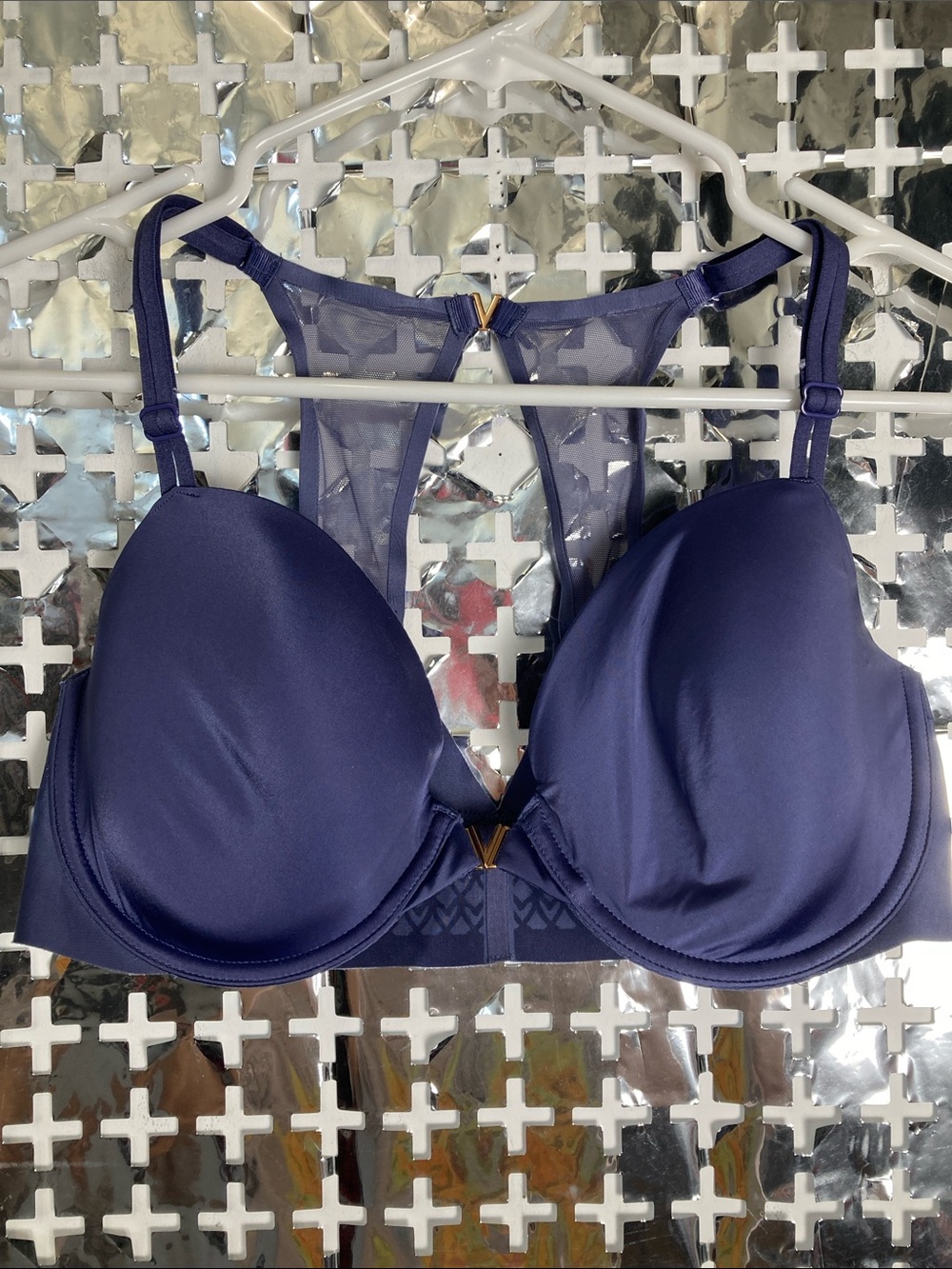 Victoria's Secret Navy Push-Up Racerback Bra with Gold V Accents